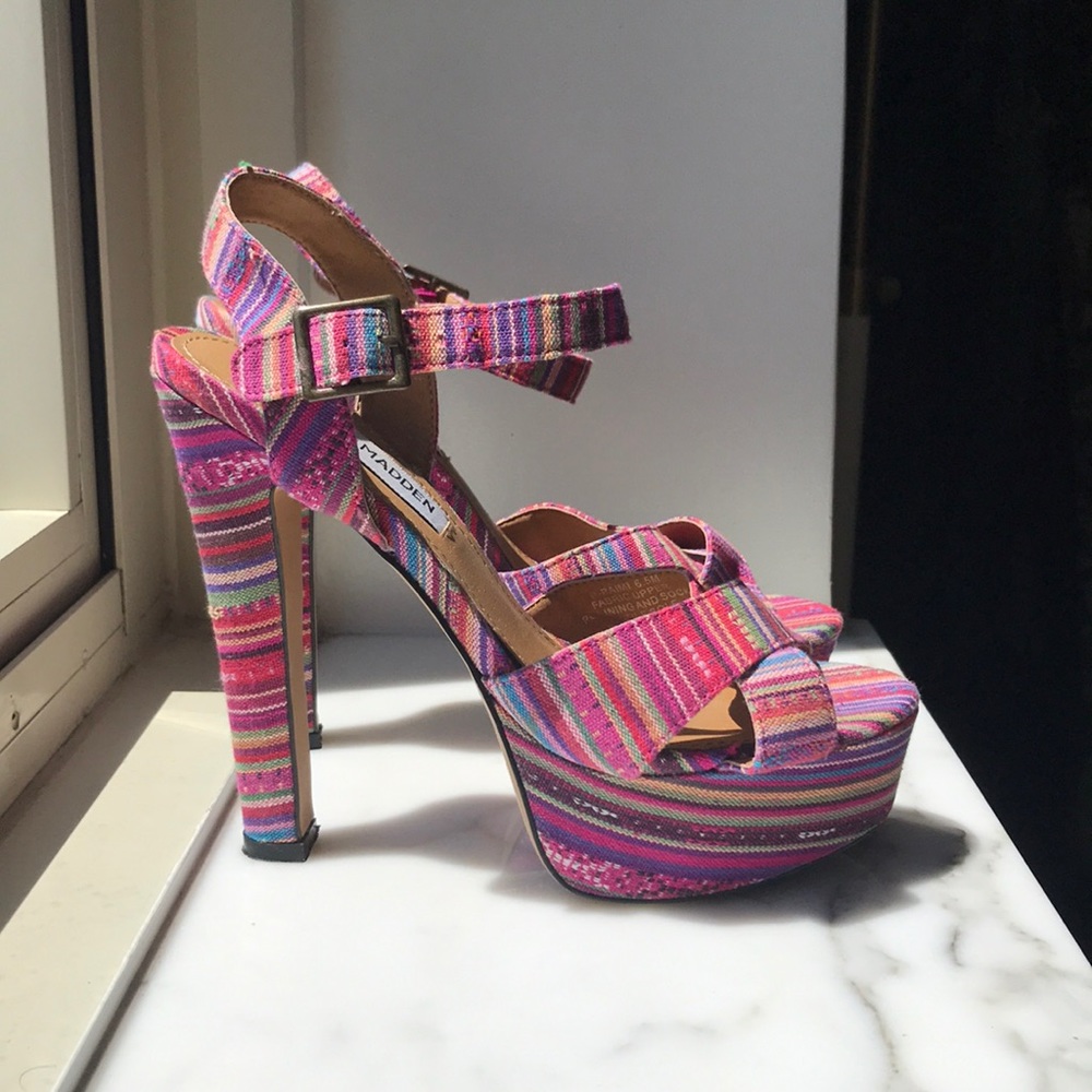 Colorful Boho Textile Platform Sandles